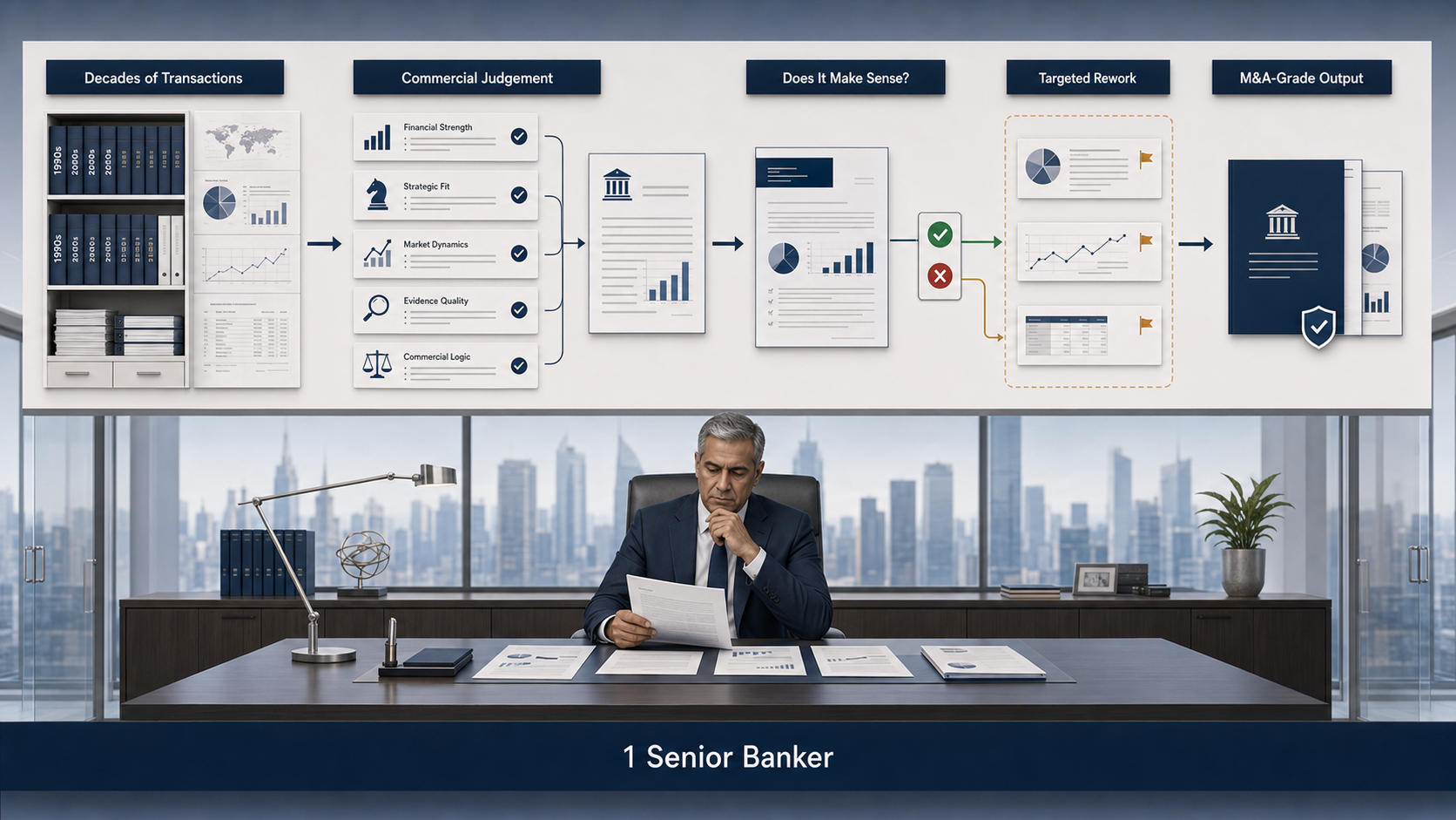 One Senior M&A professional applying commercial judgement to the final product.